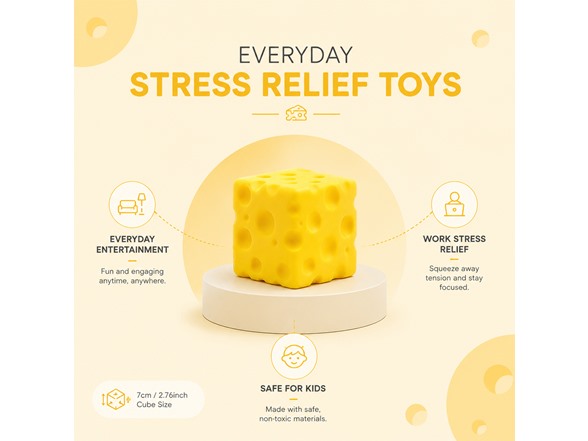 Twilight Squishy Sensory Toys Cheese, 3PK