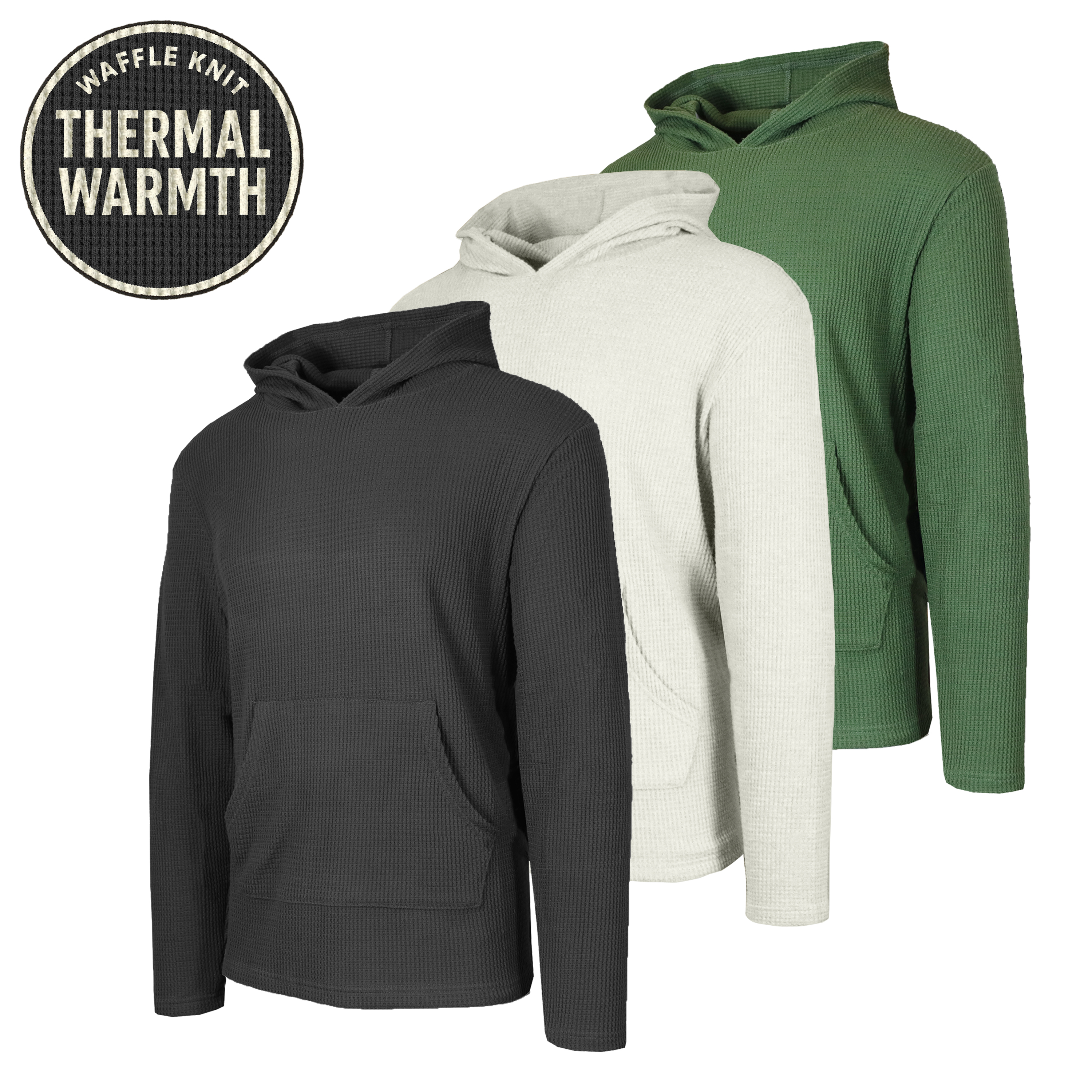 3Pk Mens Waffle-Knit Thermal Pullover Hoodie - Gallery 12
