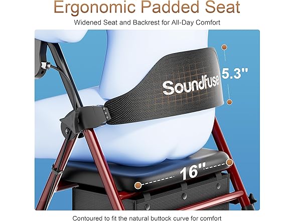 Soundfuse Rollator Walkers with Seat for Seniors, Foldable 8 (Open Box)