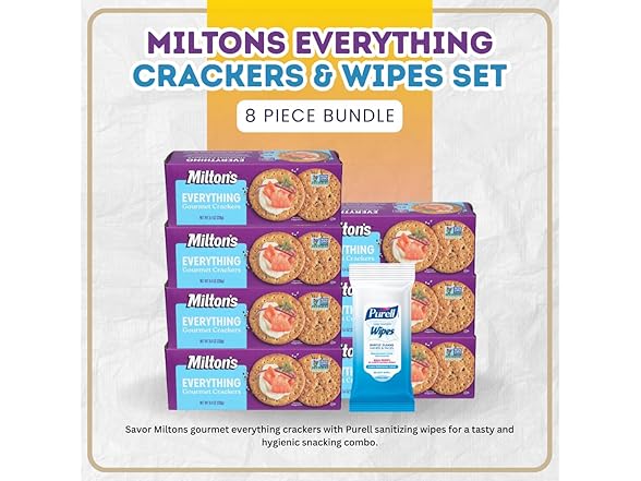 8 Item Set- Milton's Crackers & Hand Sanitizing Wipes