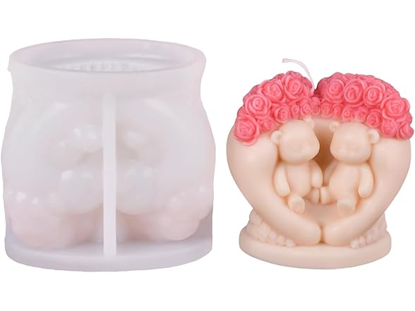 HOMYCOCO 2PCS Rose Bear Silicone Candle Molds