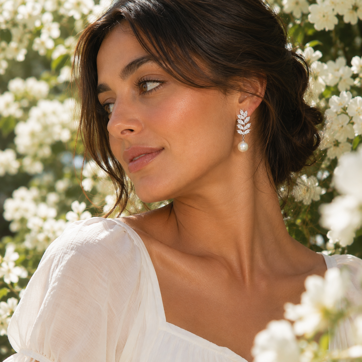 S/S Silver Tone Drop Earrings with Cubic Zirconia and Pearl - Gallery 8