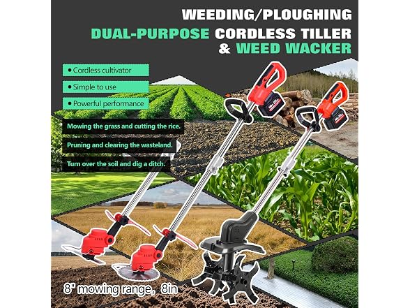 Opuliv Cordless 2-in-1 Tiller & Weed Whacker