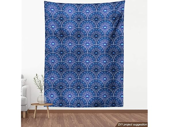 Ambesonne Blue Fabric by The Yard, Circular and Floral