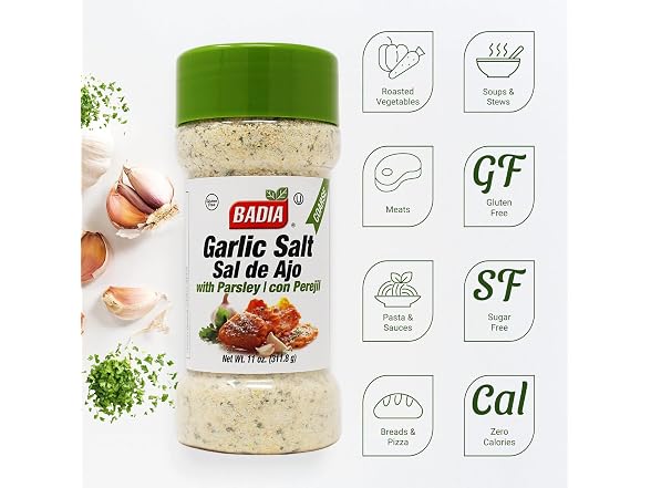 Badia Garlic Salt with Parsley 11 oz Savory Blend
