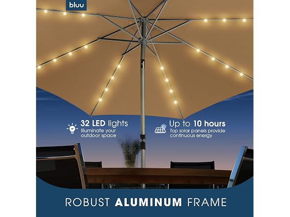BLUU 9 Ft Patio Umbrella with Solar LED