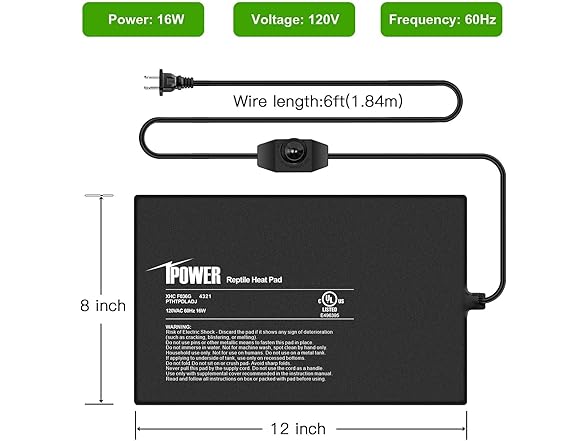 iPower 8 by 12 Inch Reptile Heating Pad