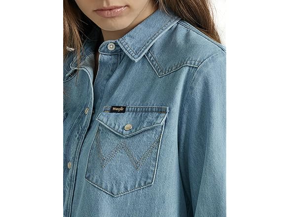 Wrangler Womens Boyfriend Denim Snap Shirt