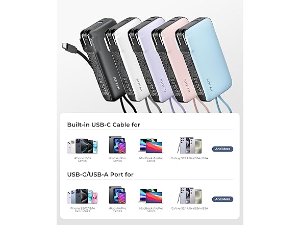 JOYFAR 10k mAh 22.5W Portable Charger w/ Cable & Plug