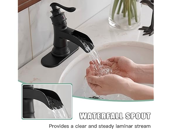 BWE Black Bathroom Faucet Matte Waterfal