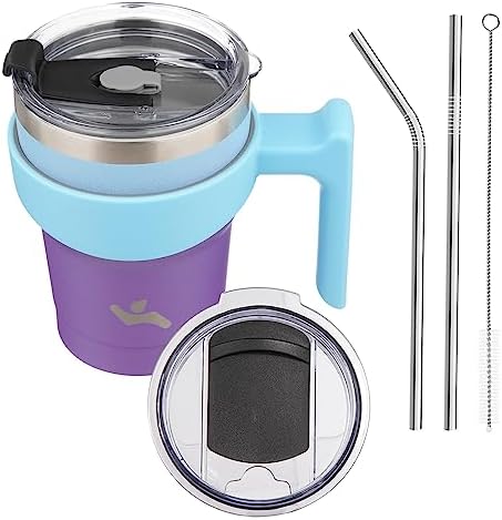 Konokyo 10 oz Tumbler with Handle and 2 Straw 2 Lid, Insulated Water Bottle Stainless Steel Vacuum Cup Reusable Travel Mug,Ocean Dream