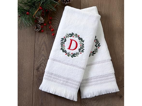 SKL Home Christmas/Winter Wreath Monogram Hand Towel