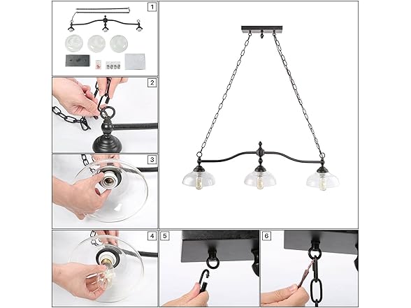 3-Light Kitchen Island Chandelier Black