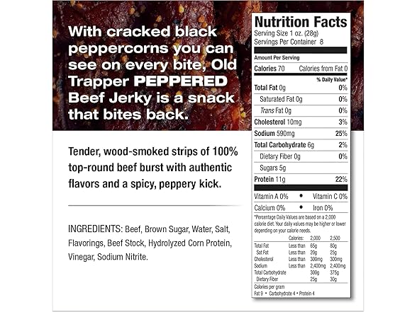 Old Trapper Beef Jerky, Peppered 8 Ounce