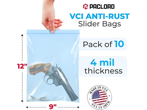 VCI Reclosable Poly Bags 9" x 12", Pack of 10