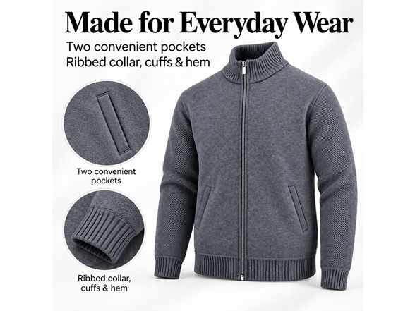 Mens Fleece Lined Full Zip Knit Sweaters
