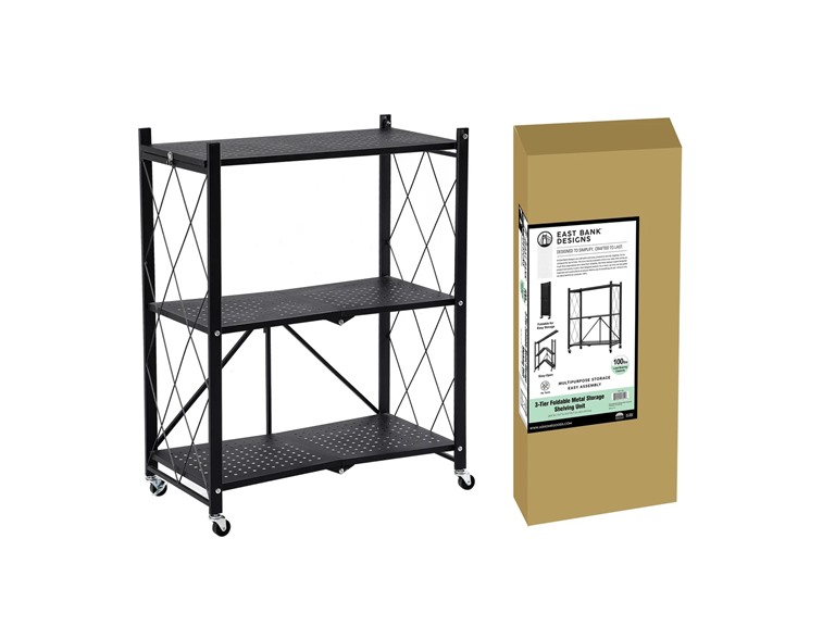 J&V Textiles 7051-BK 3-tier Metal Storage Shelf