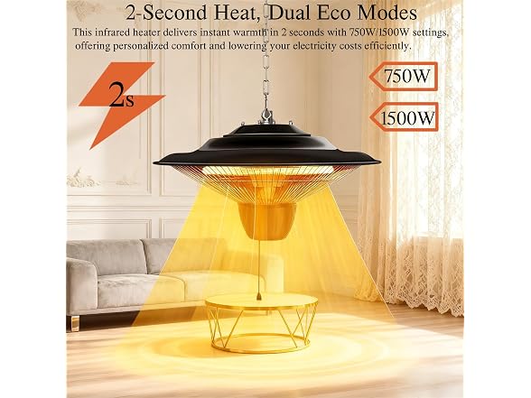 VEVOR Hanging Patio Heater, 1500W
