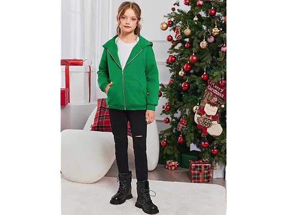 Arshiner 6-7 Years Girls Zip Up Casual Hoodie Green