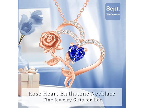 Rose Flower Heart Birthstone Necklace