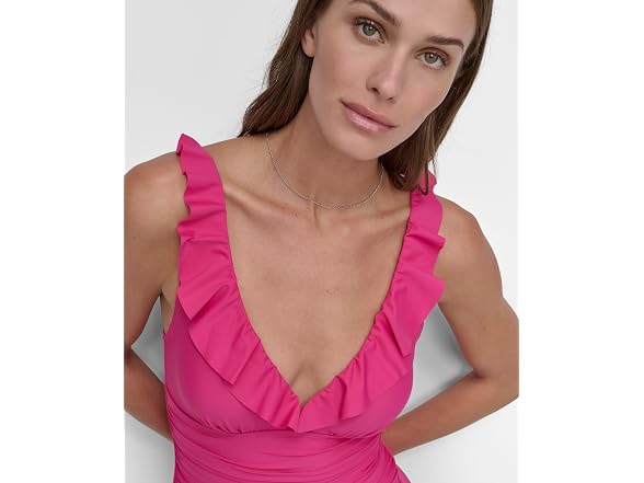 Dkny Women (XS) Ruffle V-neck One Piece Swimsuit