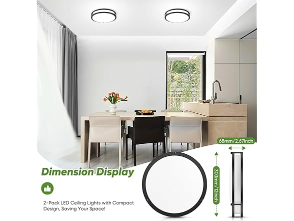 TOBUSA Ceiling Light 12" Matte Black 2PC