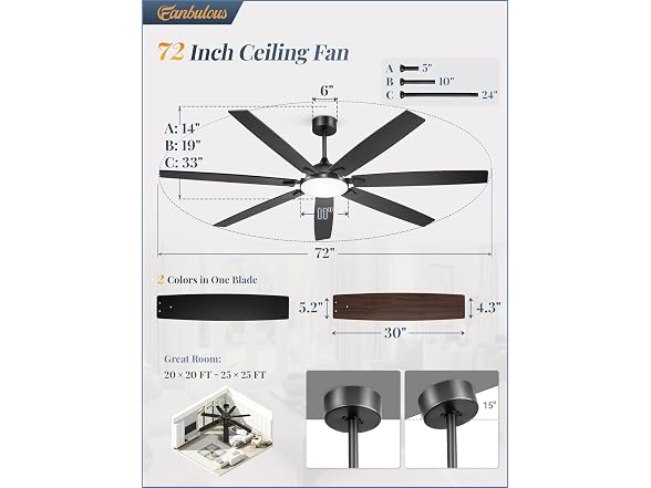 Fanbulous 72" Large Modern Ceiling Fan - Gallery 7