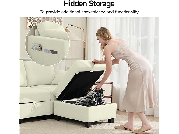 Winlice Convertible Ottoman Sectional Sofa Couch, Linen Fabr (Open Box)