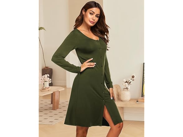 Ekouaer (S) Long Sleeve Nightgown Sleep Dress
