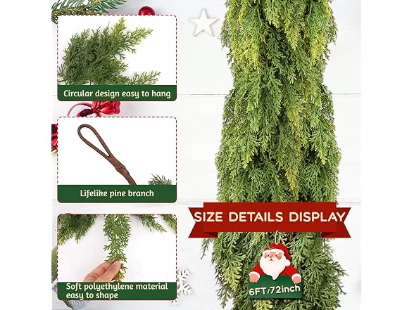 Nazano Real Touch Christmas Cedar Garland