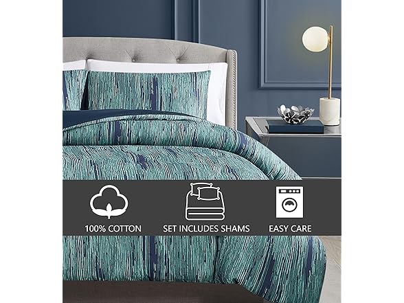 Vince Camuto Linework Stripe 100% Cotton 3 Piece Duvet Set