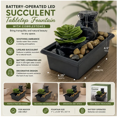 Battery-Operated LED Succulent Tabletop Fountain - Gallery 4