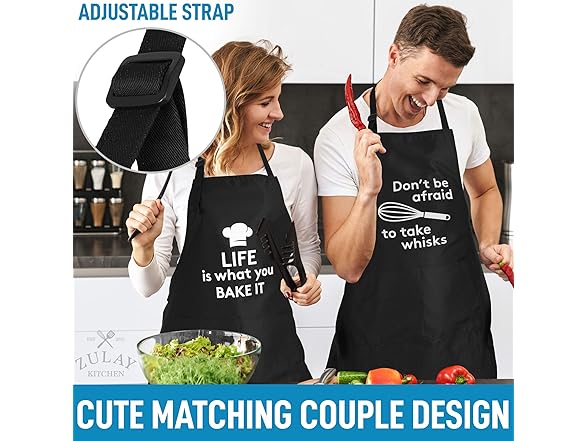 Funny Kitchen Aprons w/ Pockets 2-Pack