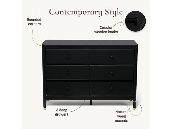 Little Seeds Aster 6-Drawer Dresser, Black