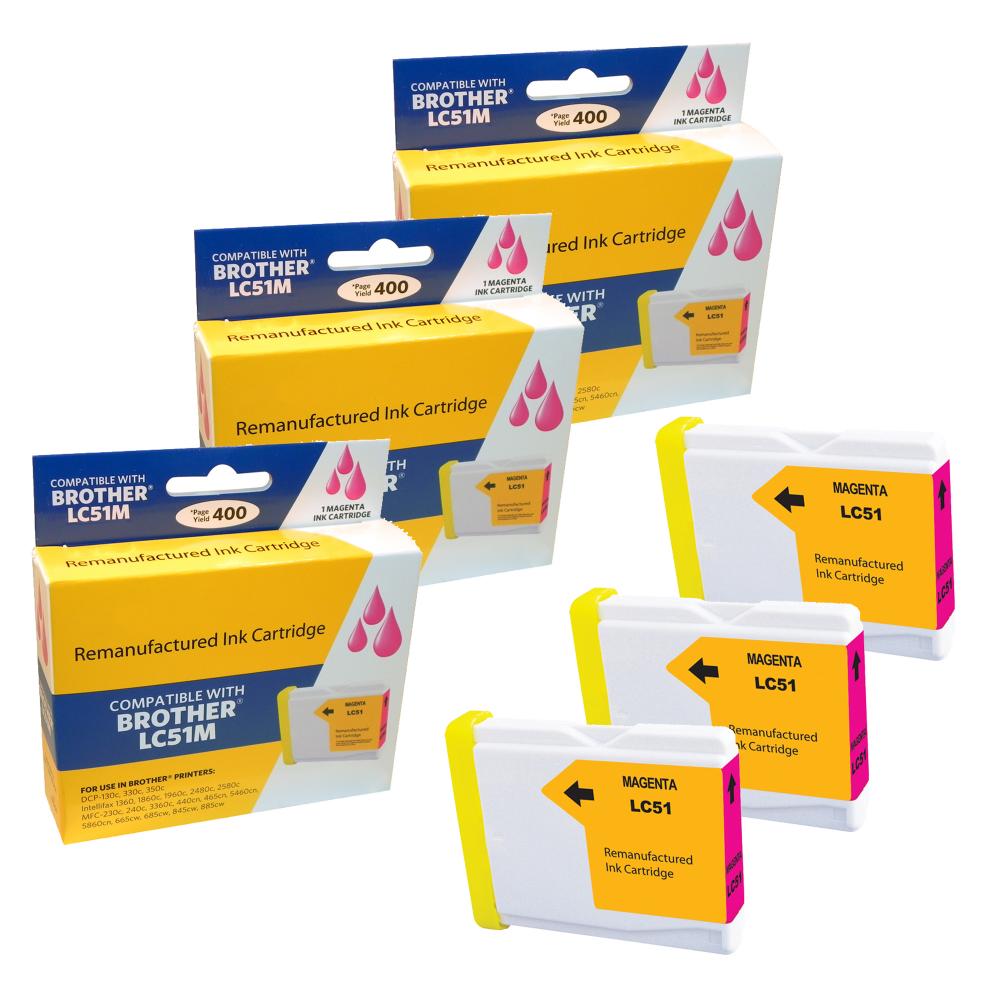 Compatible Brother LC51 Ink Cartridge, Magenta (3 Pack) - Gallery 2