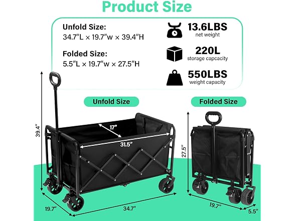 FFQ Heavy Duty Foldable Wagon 550LBS