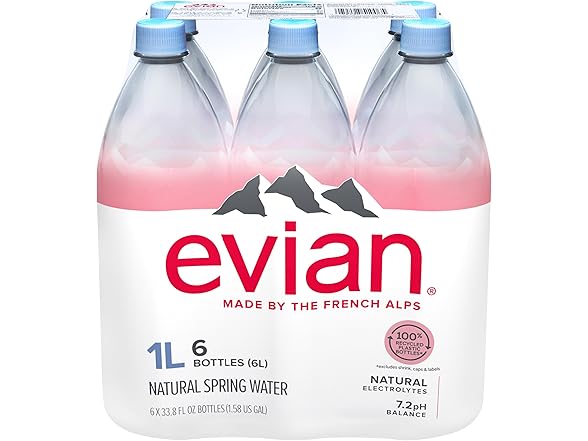 evian Evian Natural Spring Water, 1 L bottles,
