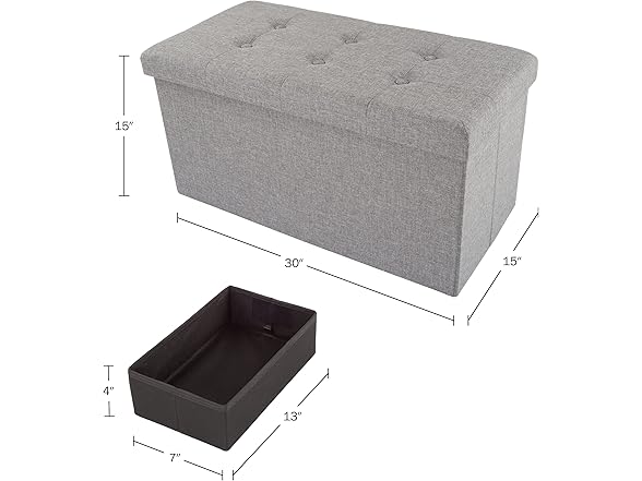 Lavish Home Folding Storage Ottoman - 30" Tufted
