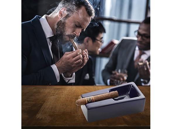 Mantello Deep Blue Ceramic Cigar Ashtray