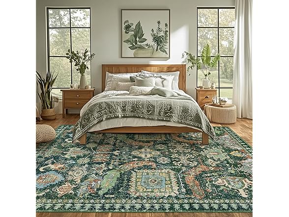 8x10 ft Green Washable Area Rug