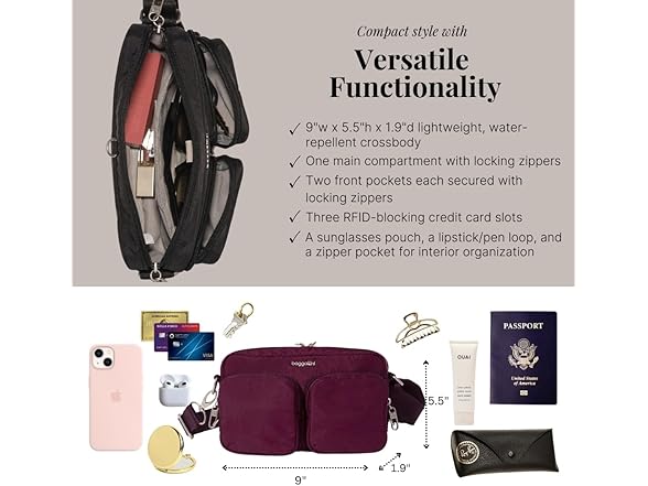 Baggallini Securtex® Anti-Theft Treasure Crossbody 9"x5.5"