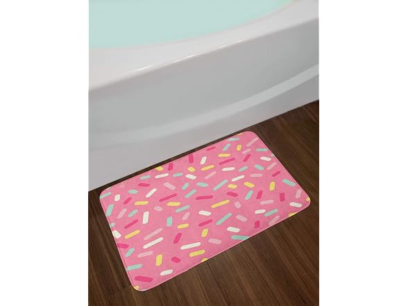 Ambesonne Pink and White Bath Mat, Abstract