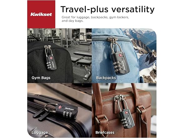 Kwikset TSA Luggage Lock with Cable, 4-Pack, Black