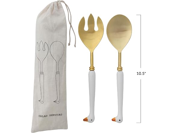 Creative Co-Op Stainless Steel Spoon and Fork Salad Servers 