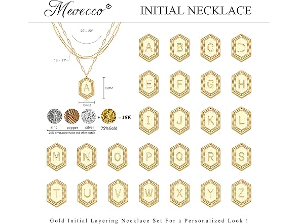 MEVECCO Dainty Gold Initial Necklace (K)