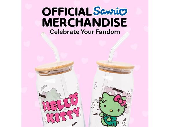 Silver Buffalo Sanrio Hello Kitty Halloween Spooky, Glass Tumbler, 16oz