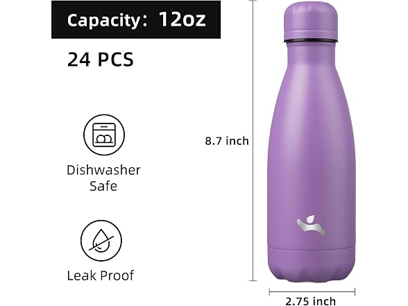 Konokyo 24 Pack Stainless Steel Water Bottle Lavendaer