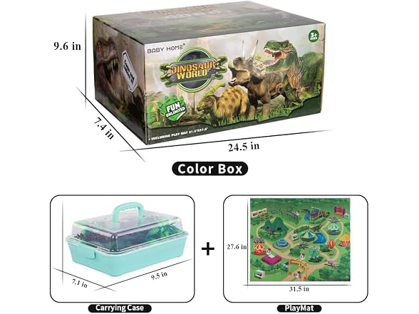 TEMI Dinosaur Figures Playset w/ Play Mat