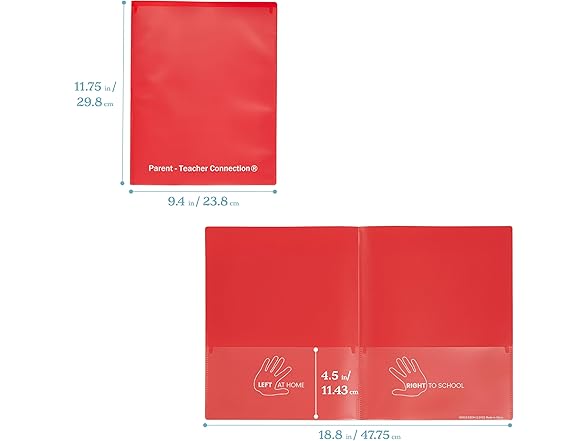 ECR4Kids 2-Pocket Parent-Teacher Classroom Communication Folder Red