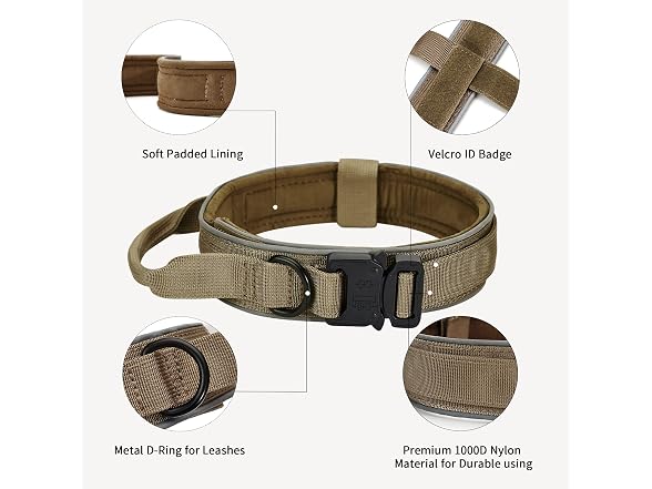 Thankspaw Tactical Dog Collar, Adjustable Brown, M